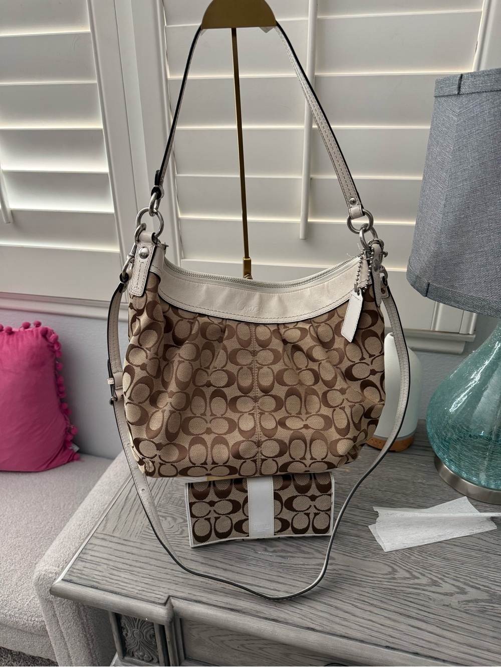 Coach Brown Signature Ashley Hobo & Matching Wallet Set